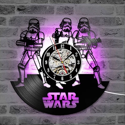 12in 3d wall clock Star Wars LED Wall Clock with 7 Colors Modern Design Movie Vintage Vinyl Record Clocks Wall Watch Home Decor - Цвет: I-7 Color LED Change