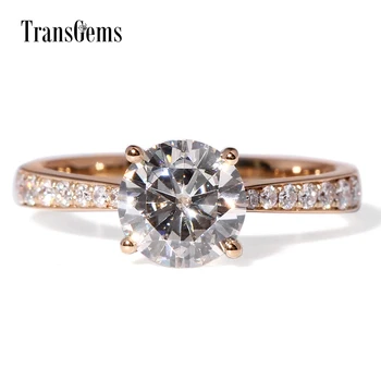 

TransGems 1.25 Carat 7mm F Colorless Lab Moissanite Solitaire Wedding Ring with Diamond Accents in 14K Yellow Gold for Women