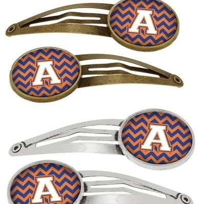 Carolines Treasures CJ1060-AHCS4 Letter A Chevron Blue & Orange No.3 Barrettes Hair Clips Set of 4 (1)