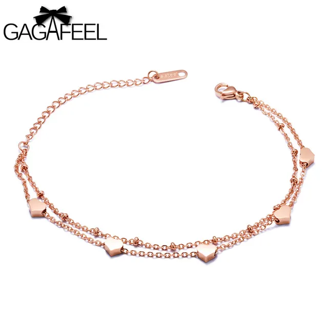 Gagafeel Heart Bracelets For Women Rose Gold Color Bracelet Gagafeel Heart Bracelets For Women Rose Gold Color Bracelet Bangles Stainless Steel Chain