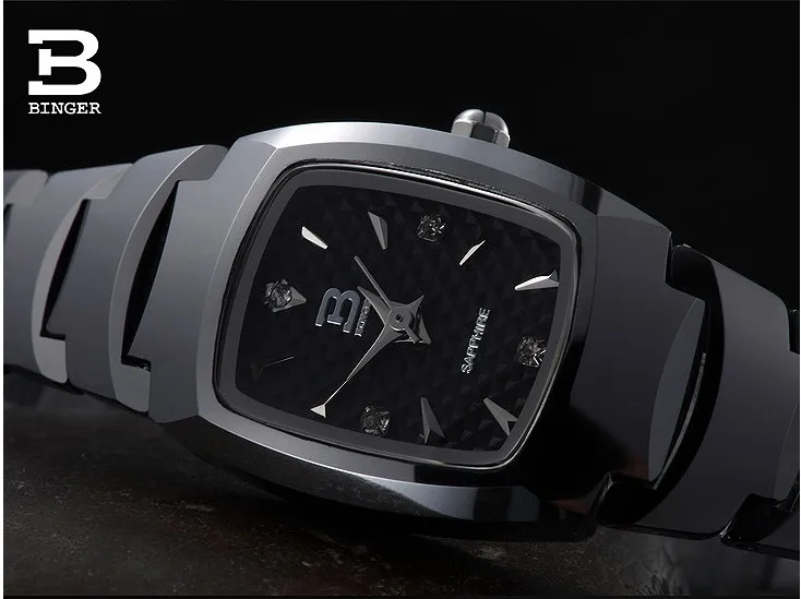 

Luxury Brand Switzerland Binger Full Tungsten Steel Women's watches Quartz Clock beer barrel Diamond wristwatches BG-0394-6