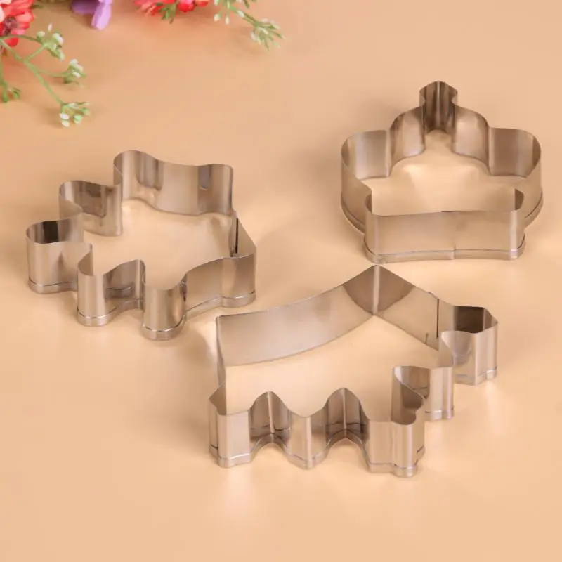 3Pcs Fondant Cookie Cutters Kitchen Baking Mold Crown Stainless Steel