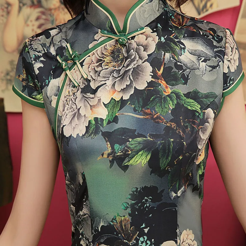 Красное китайское традиционное длинное платье летнее Qipao большого размера с