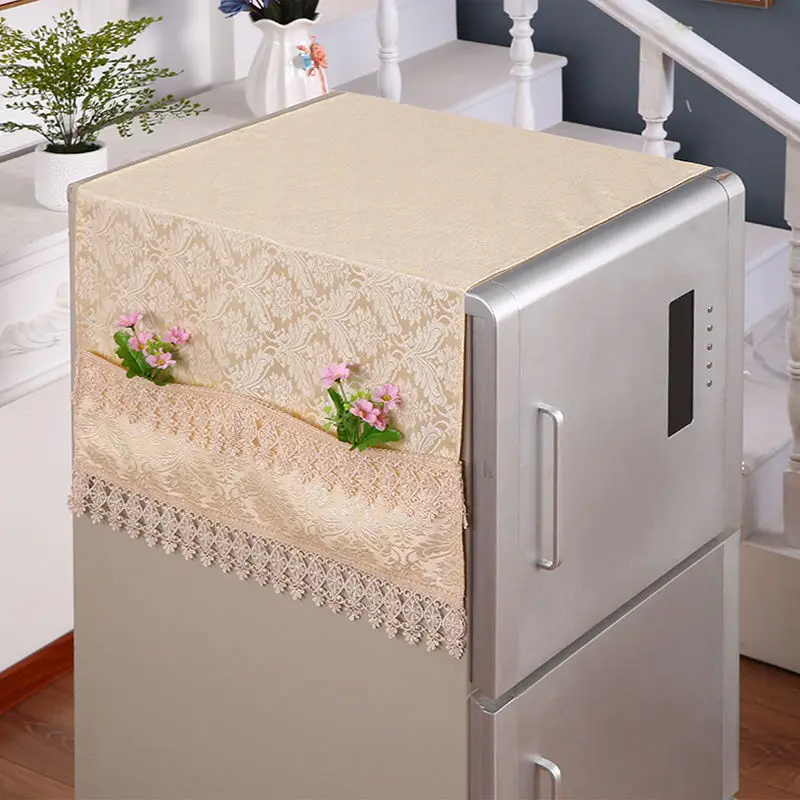 

Fyjafon Refrigerator Covers Dust Cover With Storage Bag Kitchen Decor Dustproof Cover Embroidery Lace 55*140//60*170/70*170