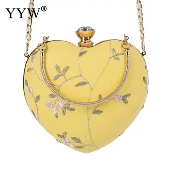 

Women Mini Crossbody Bags Yellow Heart Shaped Ladies Party Small Shoulder Bag Gold Chain Handbag Clutch Female 2019 New Fashion