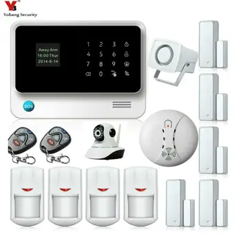 

Yobang Security APP Control Voice Prompt GSM Alarm Systems Security Home Motion PIR Network Camera Smoke Fire Alarm Sensor Kits