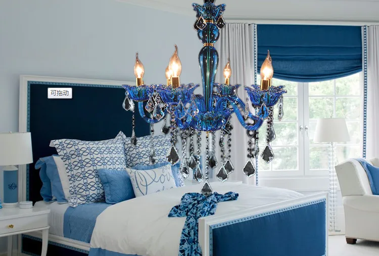 Европейская синяя хрустальная люстра для гостиной, спальни, ресторана, бара, романтическая цветная Подвесная лампа