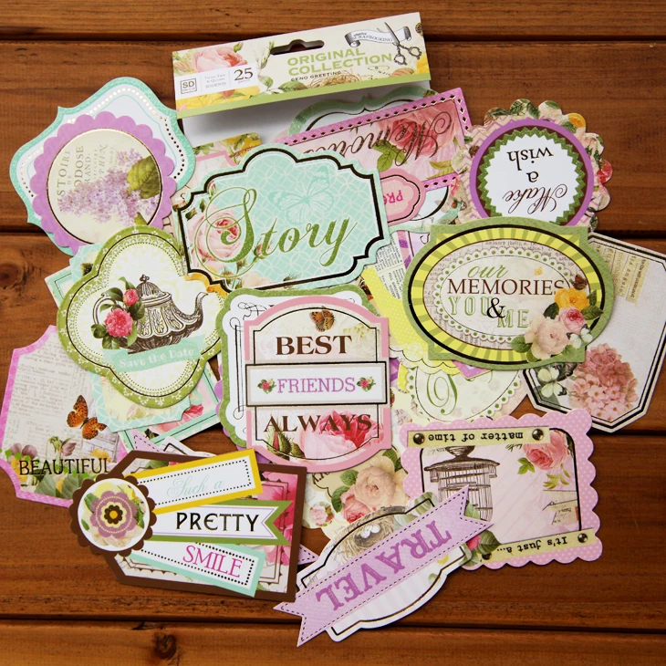 

25pcs Bronzing flash powder flower frame retro colorful Decorative Paper Cards DIY Scrapbooking Projects/Photo Album/Label/Diary