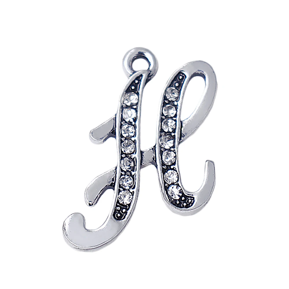 Ancient Silver Metallic English Letter H Charm European Classic 26 Word