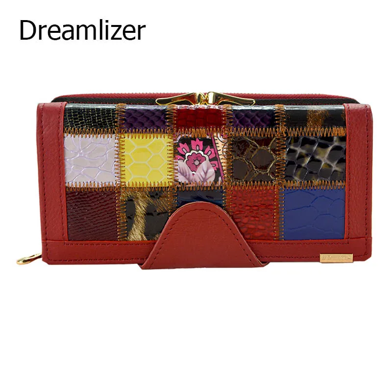 

Dreamlizer Real Genuine Leather Women Wallets Brand Design 2016 Cell phone Card Holder Long Lady Patchwork Wallet Purse Clutch