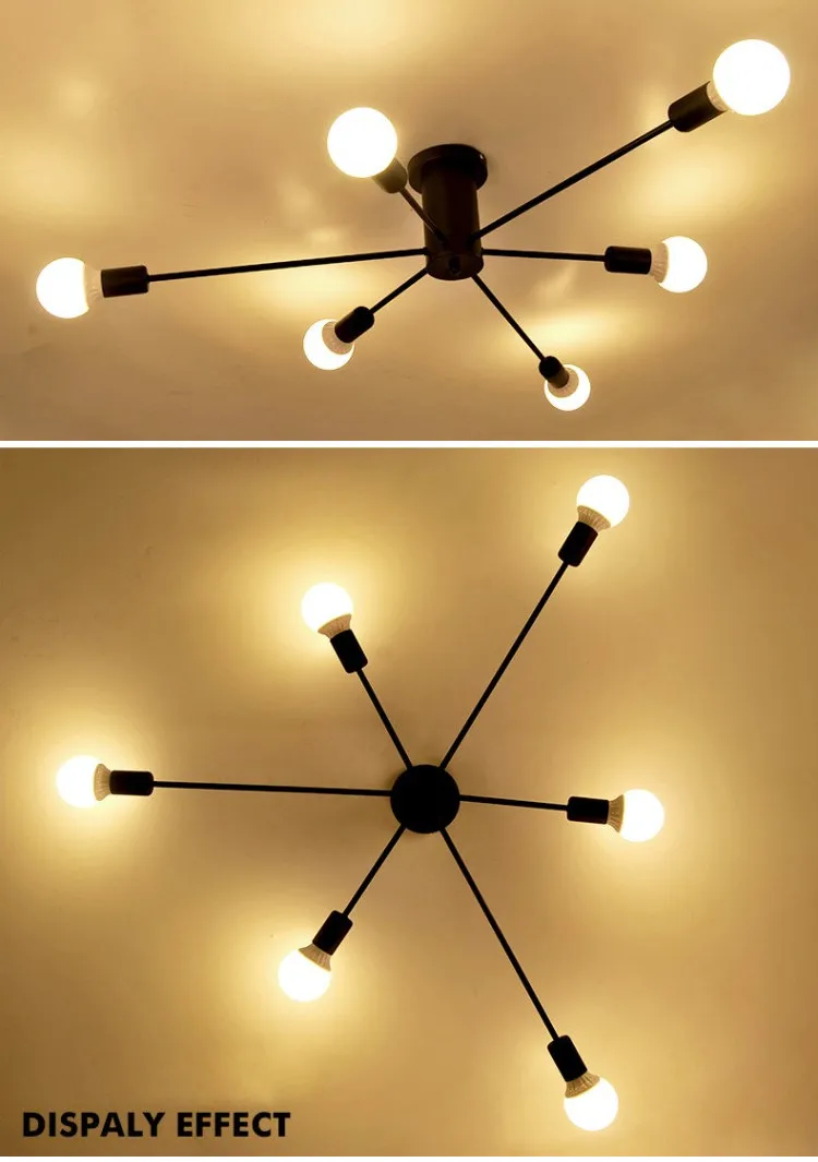 Estrela do Metal do Vintage Lâmpada do Teto Iluminação Lustre Retro Aranha Sputnik Lustres Semi Flush Mount Luminária Luzes Casa 6 Cheap Lustres