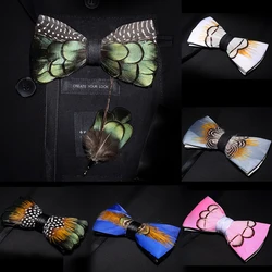 JEMYGINS original solid color feather bow tie brooch set Man Wedding Gift Fashion Handmade Leather Bow Ties Pin Gift Box Set JEMYGINS original solid color feather bow tie brooch set Man Wedding Gift Fashion Handmade Leather Bow Ties Pin Gift Box Set