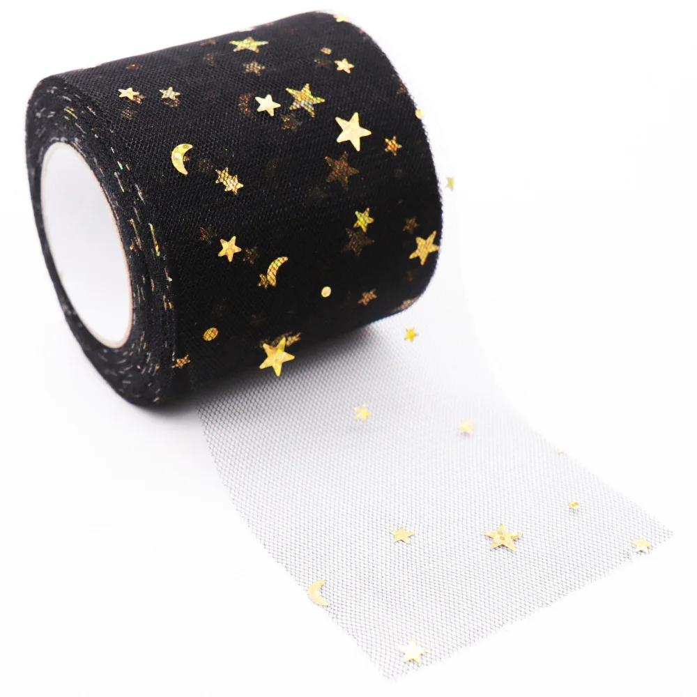

6cmx25Yard Glitter Star Moon Tull Soft Yarn Color Stars US Net Yarn Pompon Skirt Dessert Doll Yarn DIY Wedding Party Decorations