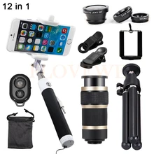 12in1 8X зум телеобъектив микроскоп Макро Рыбий глаз Широкий формат Lentes штатив телефон объектив для Samsung S5 S6 S7 s7 край