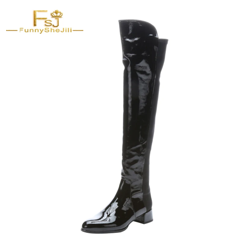 Buy Cat Woman Black Chunky Heel Boots Patent Leather