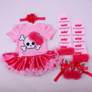 

4PCs per Set Baby Girls' Peach Halloween Skull Costume Infant 1st Outfit Headband Shoes Leg Warmers