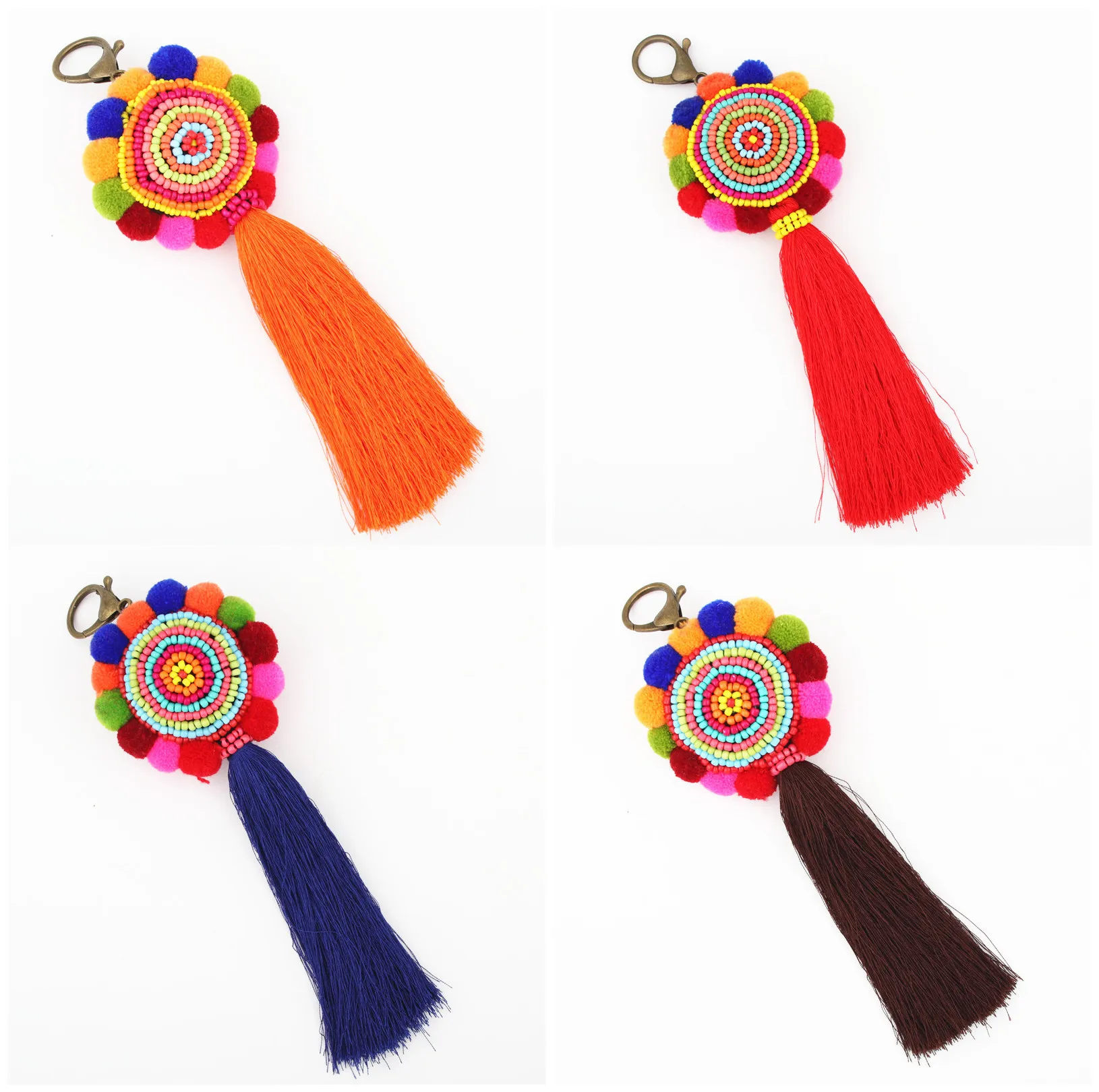 

1pc Handmade Tassel Key Chains For Women Bags Accessories 2019 Beads Pom Pom Ethnic Keychain Bohemian Jewelry