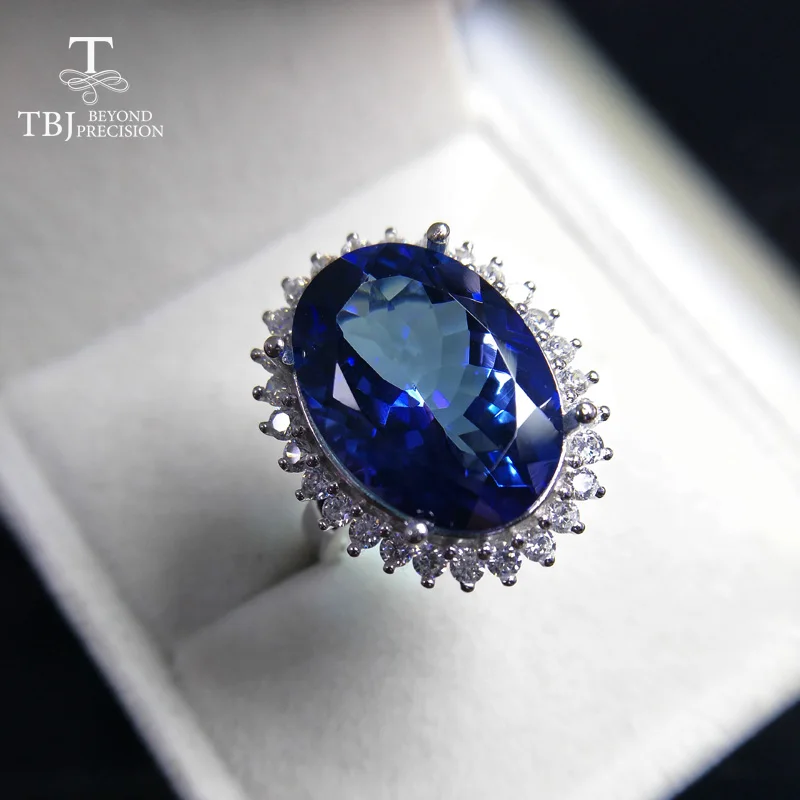 TBJ,Diana's ring for party Big 14ct coated blue topaz gemstone ring in 925 sterling silver gemstone jewelry for Lady with box TBJ,Diana's ring for party Big 14ct coated blue topaz gemstone ring in 925 sterling silver gemstone jewelry for Lady with box