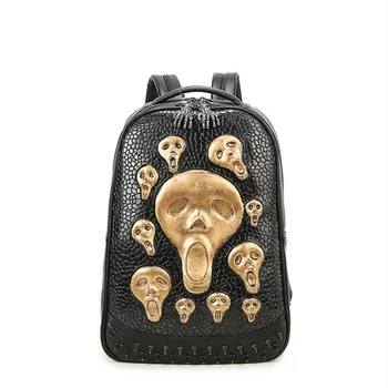 

Men Women 's Backpack Skeleton Faux Synthetic Leather Student Laptop High Quality 3D Skull Head Backpack