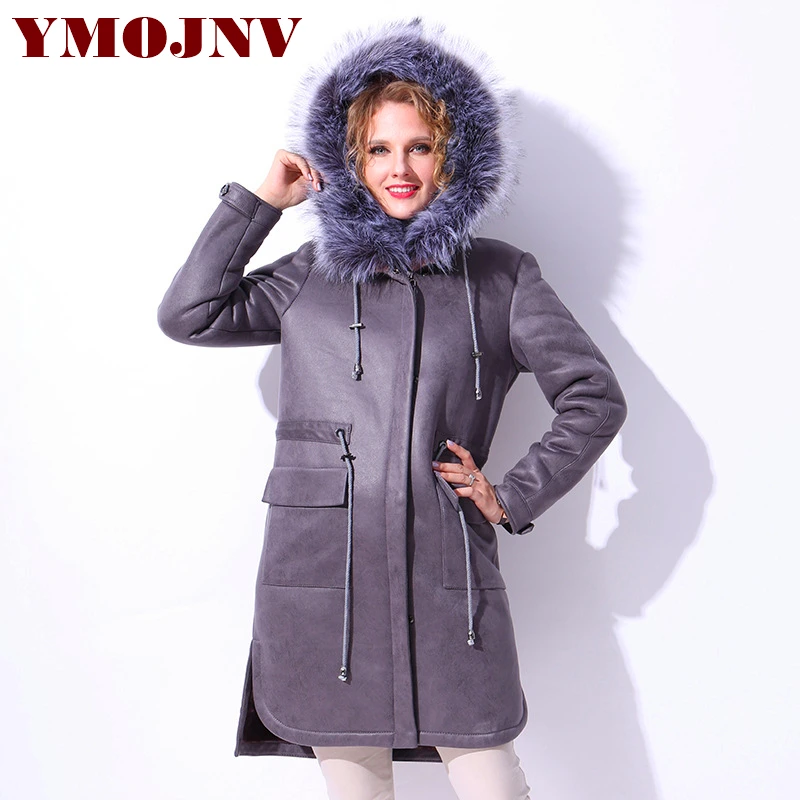Женская куртка с вышивкой YMOJNV модная Свободная из искусственной овчины теплая