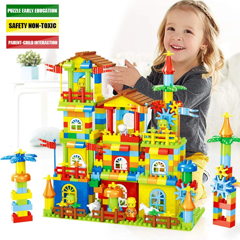 Дизайн строительные блоки игрушки строительный набор для детей мальчиков дети совместим с Duplo кирпичная образовательная модель дворца