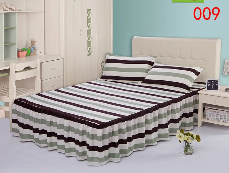 Green Stripe Polyester Bed Skirt Mattress Cover Petticoat Twin Full
