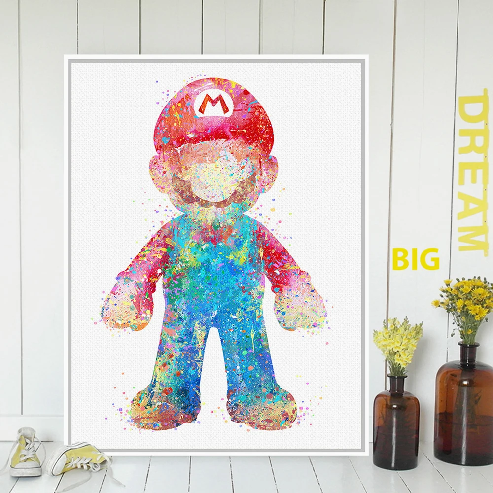 Original Watercolor Super Mario Japanese Pop Game A4 Art