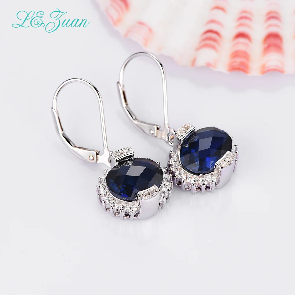 

I&zuan 7.16ct Blue Stone Drop Earrings Real 925 Sterling Silver Jewelry Checkerboard Cut Lace Luxury Earrings For Women