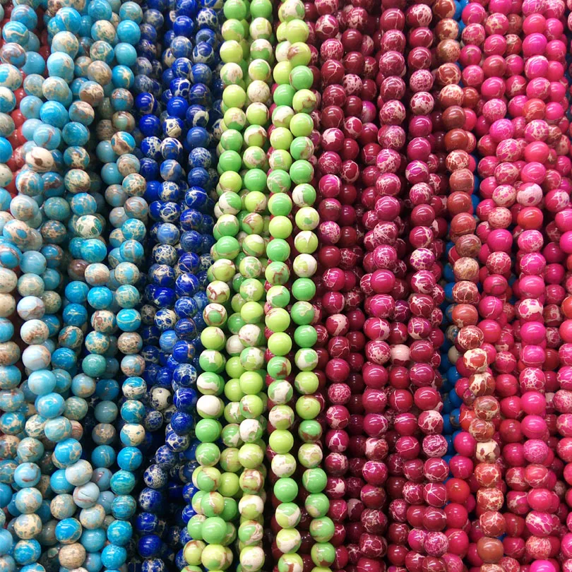 

Wholesale Sea Blue Lake Blue Bright Yellow Fruit Green Imperial Jaspe r 4mm 6mm 8mm 10mm 12mm Sea sediment Jasp er Loose Beads