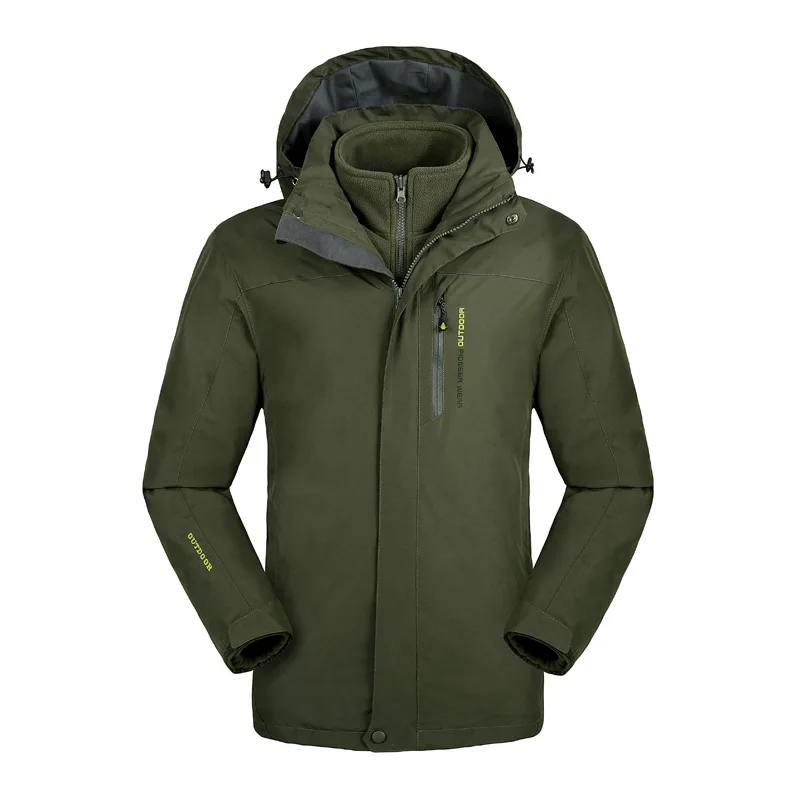 Куртка для сноуборда размера плюс, Мужская водонепроницаемая зимняя куртка, Мужская Теплая Лыжная куртка, флисовая куртка для горного туризма, лыжная куртка, большие размеры - Цвет: Army green