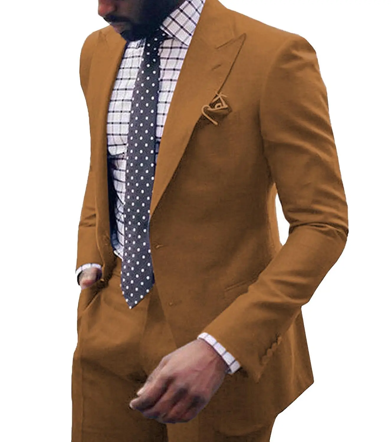Мужской костюм из 2 предметов, лавандовый строгий смокинг с лацканами, два пуговицы, плоский шаферский блейзер для свадьбы(Блейзер+ брюки - Цвет: brown