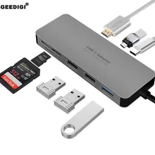 Egeedigi USB C концентратор 7 в 1 док-станция TF кард-ридер HDMI 4K концентратор 3 USB 3,0 адаптер type C PD Зарядка для Mac Book/мобильного телефона