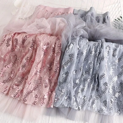 Сетчатые юбки новые женские Девушки блестками кружевная длинная юбка сексуальная высокая талия Faldas Mujer Saias