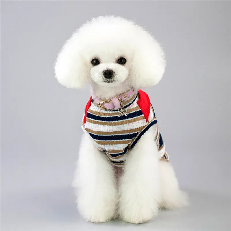 Новые летние для домашних животных собак Жилет милый красный шарф щенок рубашки для кошек жилет полосатый хлопок дышащая одежда для