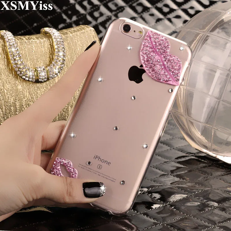 

Rhinestone Cover For Xiaomi 5X 6X 8 9 Max MIX 2 3 For Redmi Note 4 5 6 7 4X 5A Luxury Bling Diamond Rose Sexy Lips Phone Case