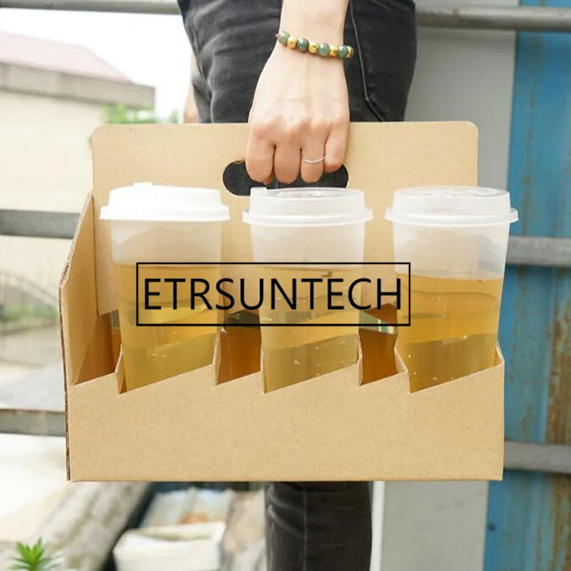 

50pcs 6 Cups Kraft Paper Coffee Cup Holder Beverages Juice Coffee Milk Tea Take-away Packaging Take Out Container