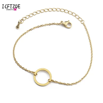 

ICFTZWE Gold Colour Jewelry Circle Armbanden Voor Vrouwen Stainless Steel Bracelet Women Pulseras Acero Inoxidable Mujer