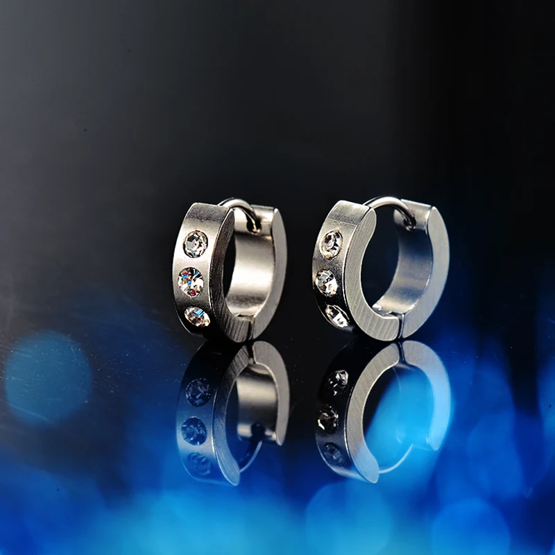 Baoyan Винтаж Стразы Кристаллические серьги модные серебряные серьги-кольца из нержавеющей стали крошечный маленькие серьги в виде колец, для Для женщин