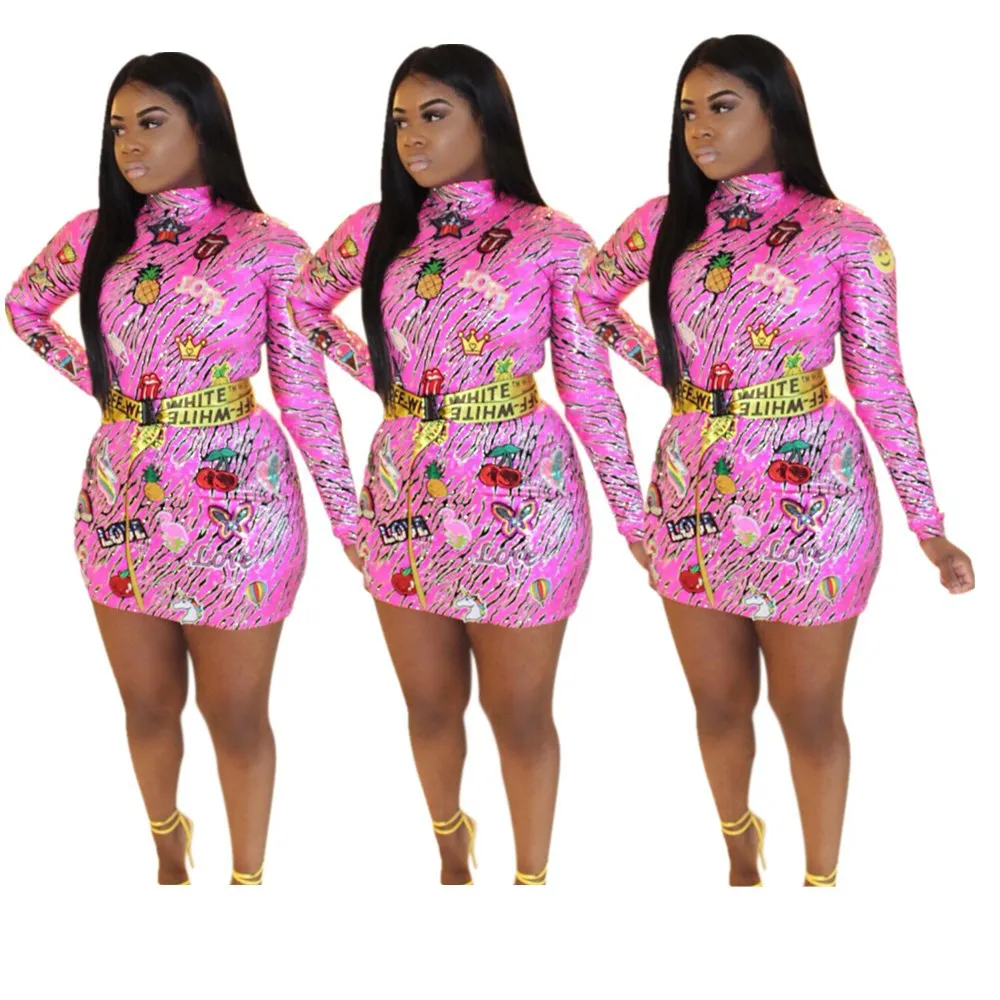 

2019 new fashion sexy women club party dress long sleeve print dress slim sexy vestidos femininos ZH5051