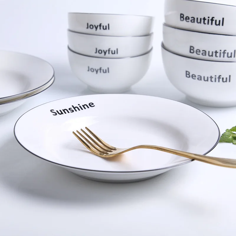 

6 Inch Round Letter Sunshine Ceramic Dinner Plate Creative Porcelain Dinnerware Eco-friendly Home Salad Snack Dishes Plate
