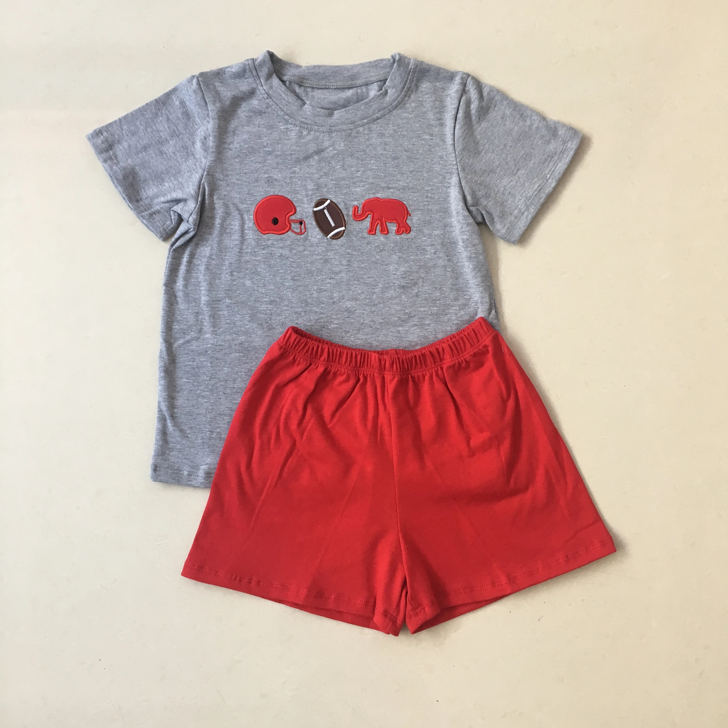 

Puresun Latest Style Baby Boys Clothing Sets Boy Gray Red Embroidery T-shirt With Cotton shorts Boutique Kids Summer Clothing