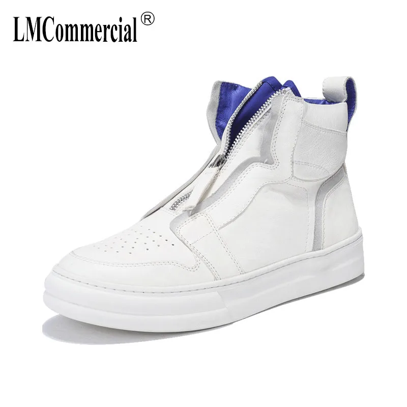

high top white shoes men real leather thick bottom casual Hip hop cowhide breathable sneaker fashion boots designer shoes