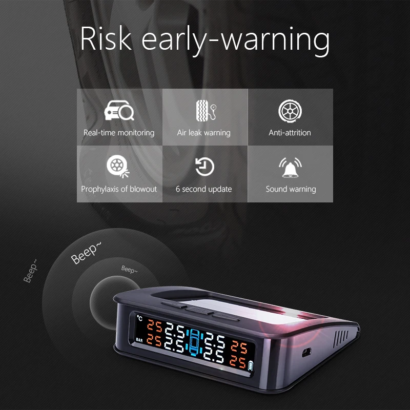 Jansite Car TPMS Tire Pressure Monitoring System Solar Power charging Wireless External or Internal Sensors Tire Press Indicator