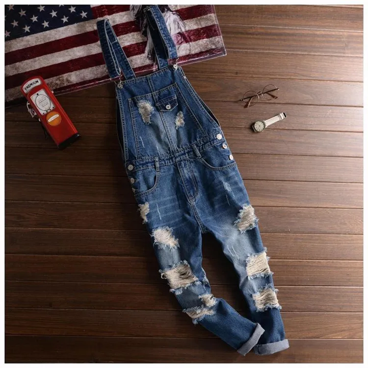 Sokotoo Для мужчин модные большие размеры Ботильоны длина карман джинсовые комбинезоны Повседневное отверстия рваные укороченные джинсы