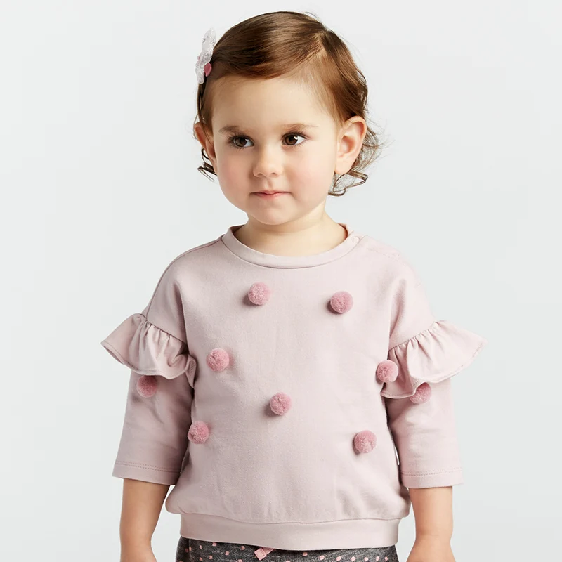 DBA8022, dave bella, осенняя футболка для маленьких девочек, детские топы с милыми шариками, милые детские футболки с длинными рукавами
