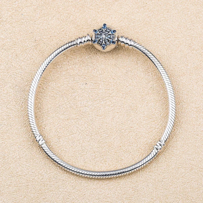 

925 Sterling Silver Crystalized Snowflake Clasp Snake Chain Pandora Bracelets Bangle Fit Women Bead Charm Diy Europe Jewelry