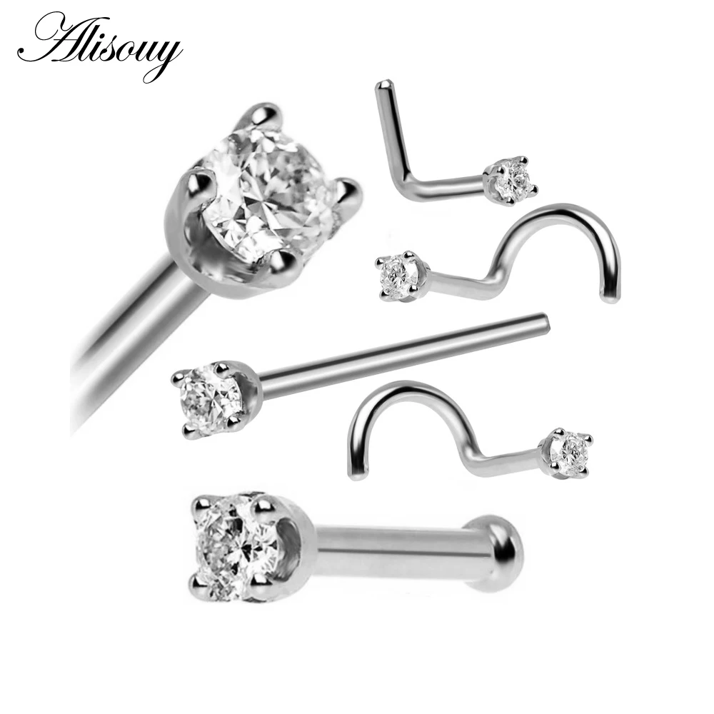 5pcs/set Nose Studs Piercing L Shape Nose Rings Stainless Steel 316l