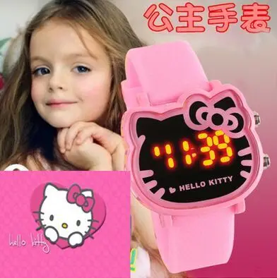 

Hello kitty Cartoon Watch Children Girls Pink Rubber Band Led Digital Watches Fashion Clock Women Hour Relojes Relogio Feminino
