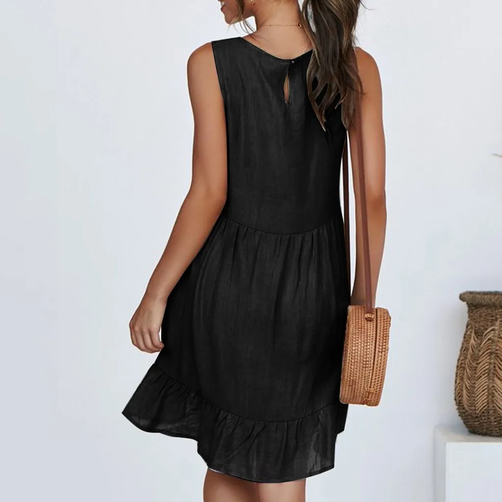 Abiti Eleganti Sexy Delle Donne di Colore Solido v di Modo Senza Maniche di Colore Solido Casual Pieghettato Allentato Vestito