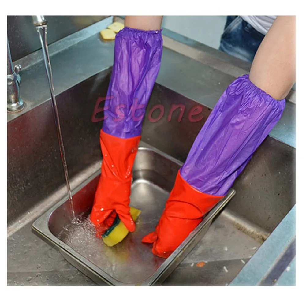 E74 прочный Кухня умывальник для мытья посуды водонепроницаемый, с длинными рукавами резиновая латексная перчатка